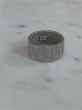 Authentic Tiffany & Co Sterling Silver Somerset Wide Mesh Ring 10mm Size 7